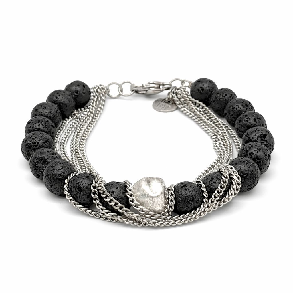 BRACCIALE PIETRA LAVICA e FILI CATENA BRACCIALE PIETRA LAVICA e FILI CATENA